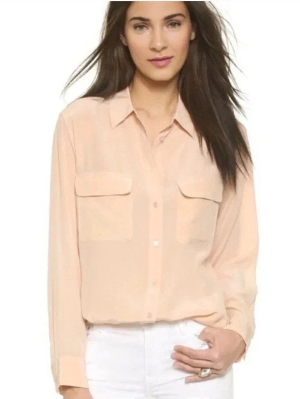 Equipment 100% Silk Buttondown Top Size Medium Light Peach